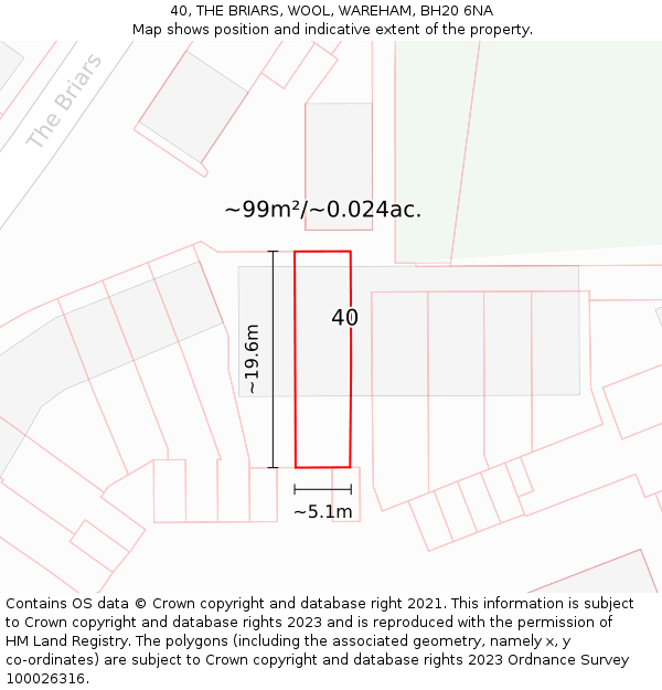 40, THE BRIARS, WOOL, WAREHAM, BH20 6NA: Plot and title map