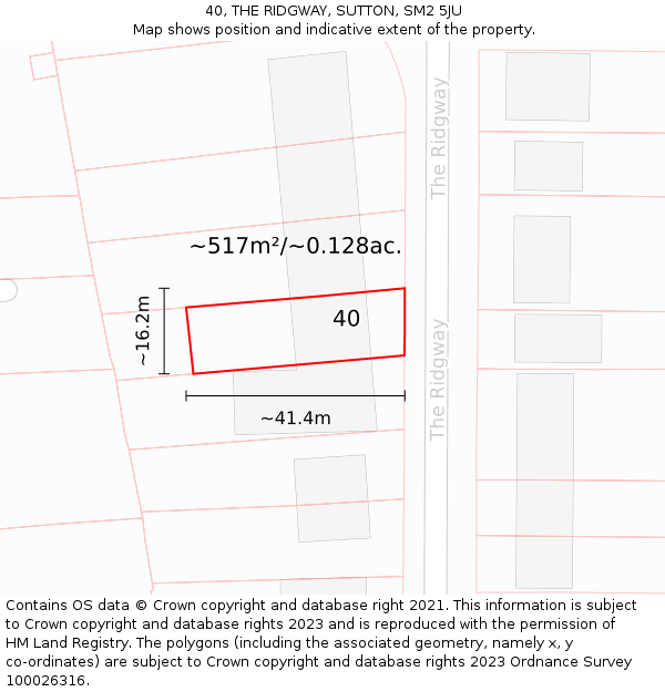 40, THE RIDGWAY, SUTTON, SM2 5JU: Plot and title map