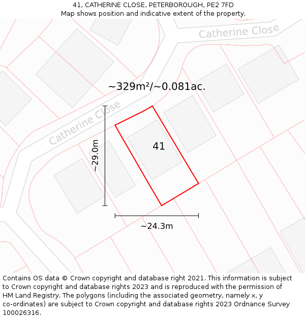 41, CATHERINE CLOSE, PETERBOROUGH, PE2 7FD: Plot and title map