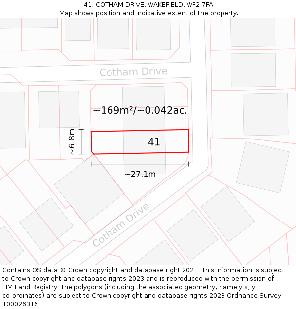 41, COTHAM DRIVE, WAKEFIELD, WF2 7FA: Plot and title map