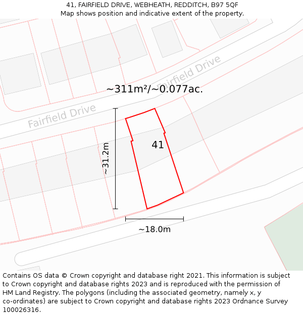 41, FAIRFIELD DRIVE, WEBHEATH, REDDITCH, B97 5QF: Plot and title map