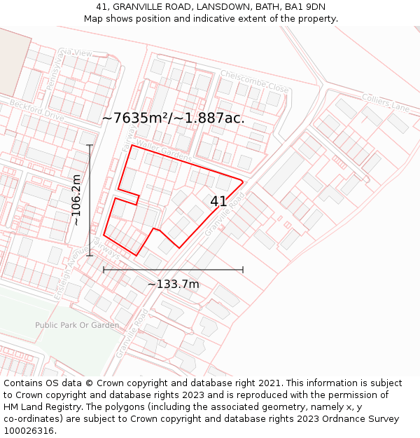 41, GRANVILLE ROAD, LANSDOWN, BATH, BA1 9DN: Plot and title map