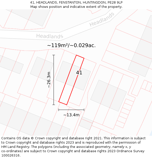 41, HEADLANDS, FENSTANTON, HUNTINGDON, PE28 9LP: Plot and title map