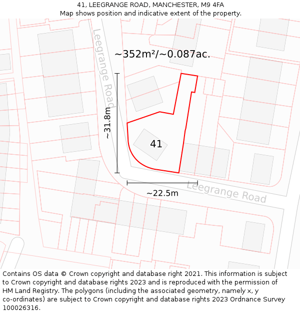 41, LEEGRANGE ROAD, MANCHESTER, M9 4FA: Plot and title map