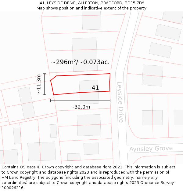 41, LEYSIDE DRIVE, ALLERTON, BRADFORD, BD15 7BY: Plot and title map