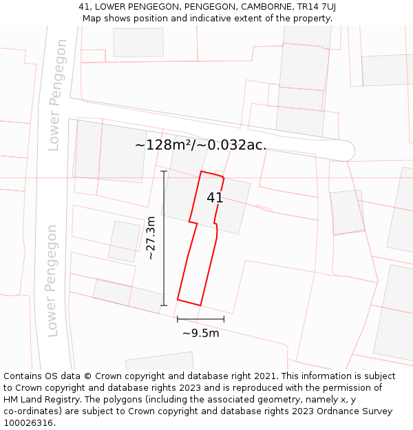 41, LOWER PENGEGON, PENGEGON, CAMBORNE, TR14 7UJ: Plot and title map