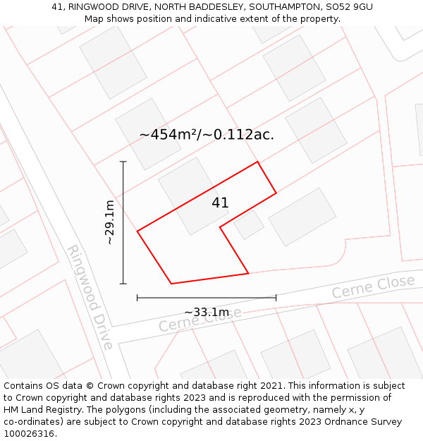 41, RINGWOOD DRIVE, NORTH BADDESLEY, SOUTHAMPTON, SO52 9GU: Plot and title map