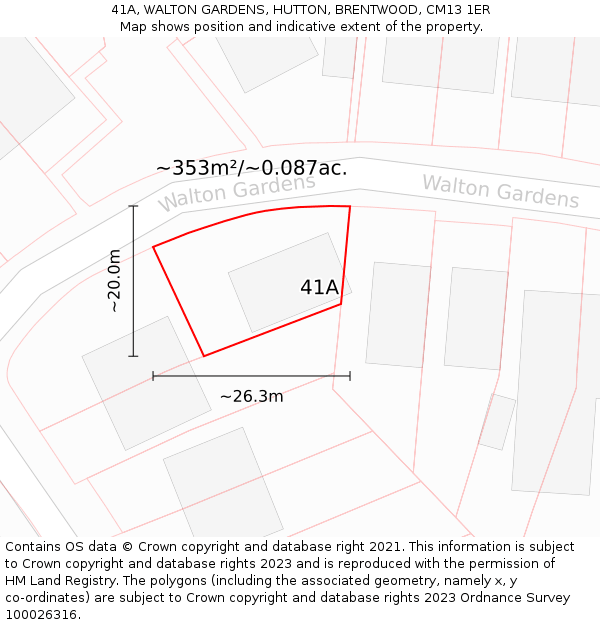 41A, WALTON GARDENS, HUTTON, BRENTWOOD, CM13 1ER: Plot and title map