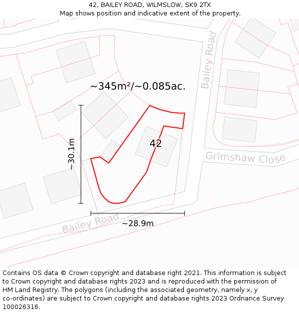 42, BAILEY ROAD, WILMSLOW, SK9 2TX: Plot and title map