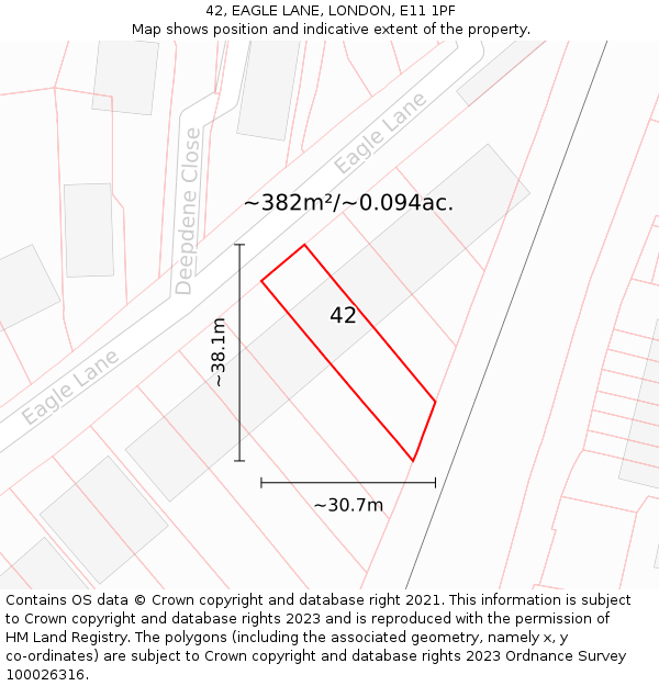 42, EAGLE LANE, LONDON, E11 1PF: Plot and title map