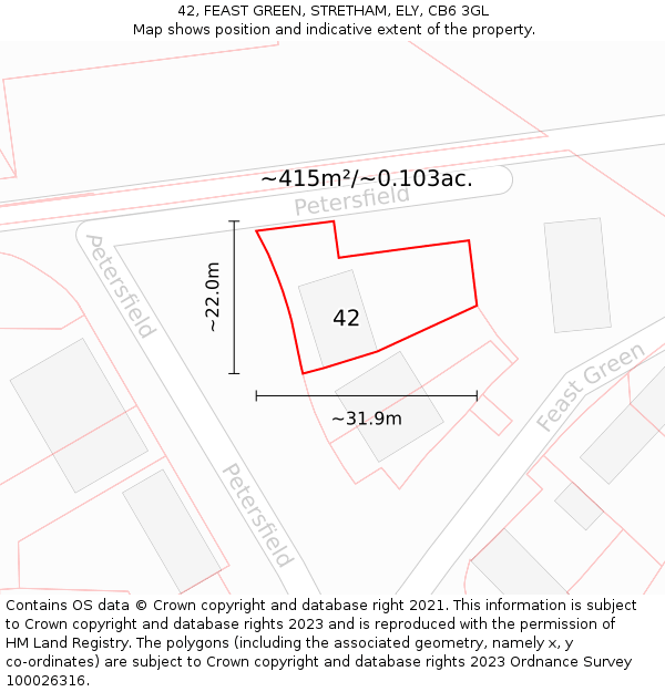 42, FEAST GREEN, STRETHAM, ELY, CB6 3GL: Plot and title map