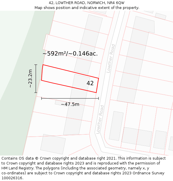 42, LOWTHER ROAD, NORWICH, NR4 6QW: Plot and title map