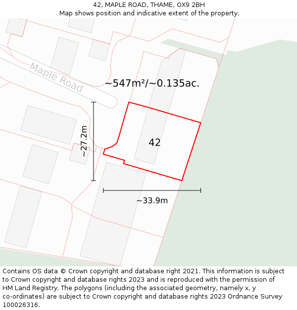 42, MAPLE ROAD, THAME, OX9 2BH: Plot and title map