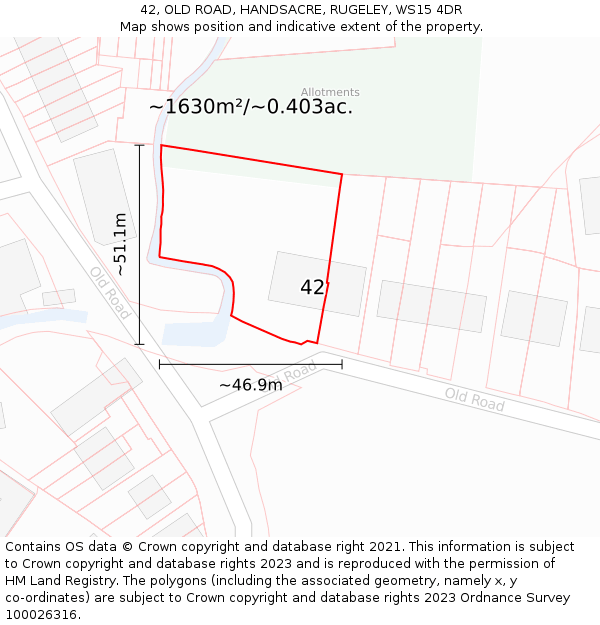 42, OLD ROAD, HANDSACRE, RUGELEY, WS15 4DR: Plot and title map