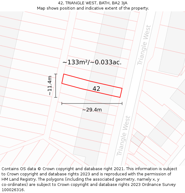 42, TRIANGLE WEST, BATH, BA2 3JA: Plot and title map