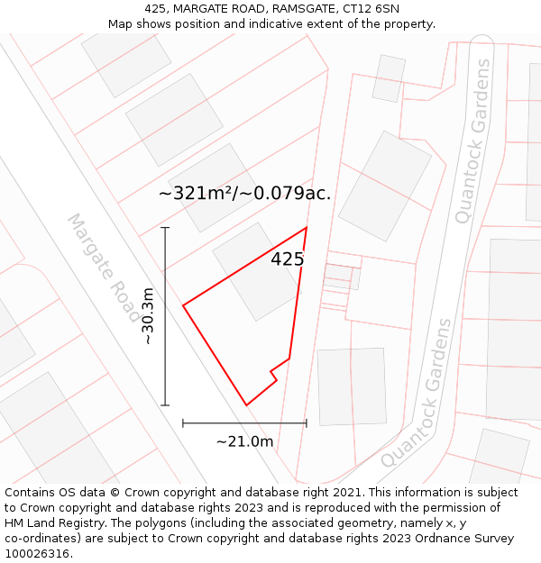 425, MARGATE ROAD, RAMSGATE, CT12 6SN: Plot and title map