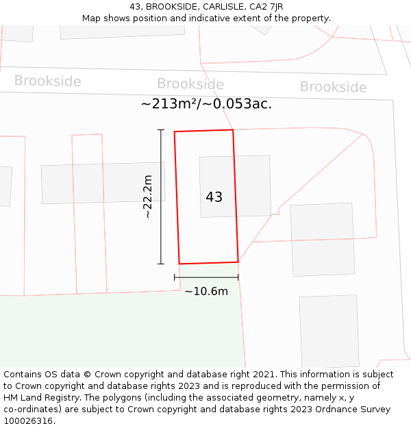 43, BROOKSIDE, CARLISLE, CA2 7JR: Plot and title map