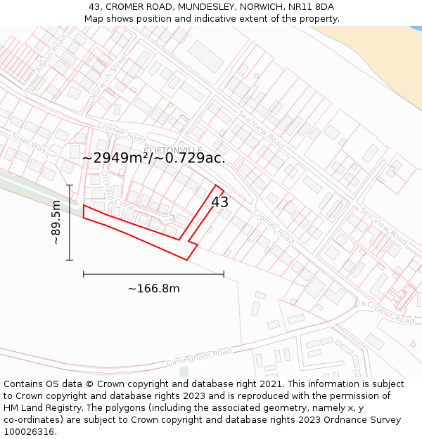 43, CROMER ROAD, MUNDESLEY, NORWICH, NR11 8DA: Plot and title map