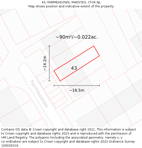 43, FAIRMEADOWS, MAESTEG, CF34 9JL: Plot and title map