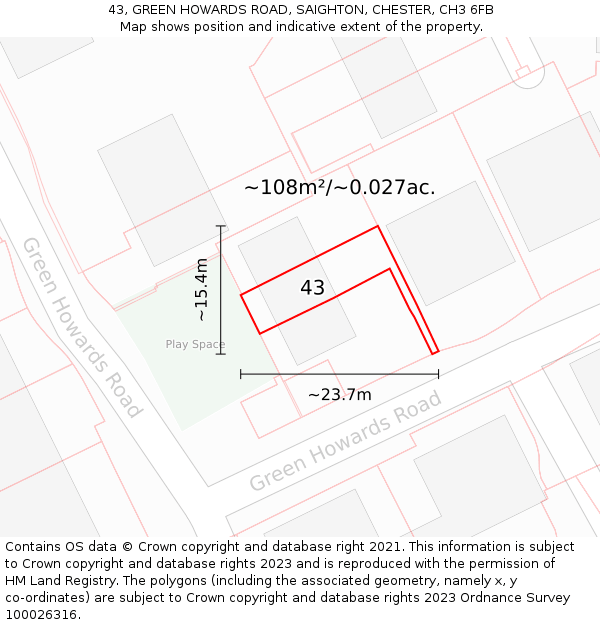 43, GREEN HOWARDS ROAD, SAIGHTON, CHESTER, CH3 6FB: Plot and title map