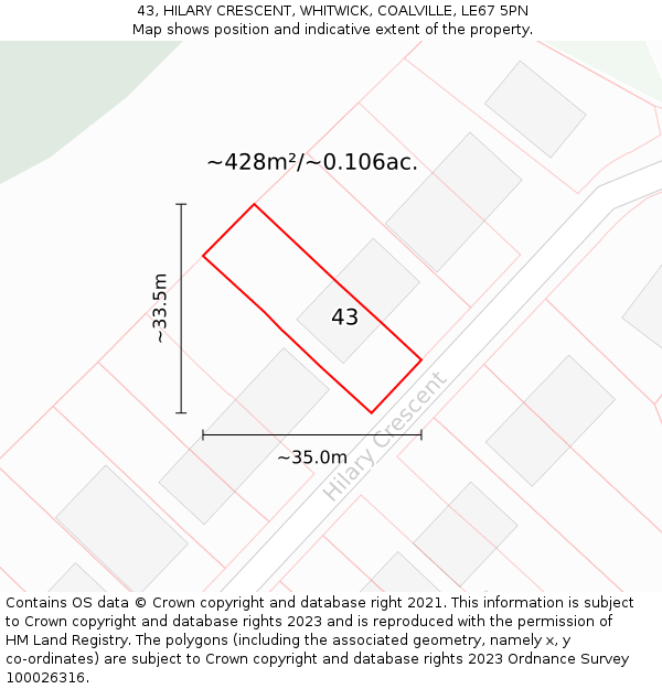 43, HILARY CRESCENT, WHITWICK, COALVILLE, LE67 5PN: Plot and title map