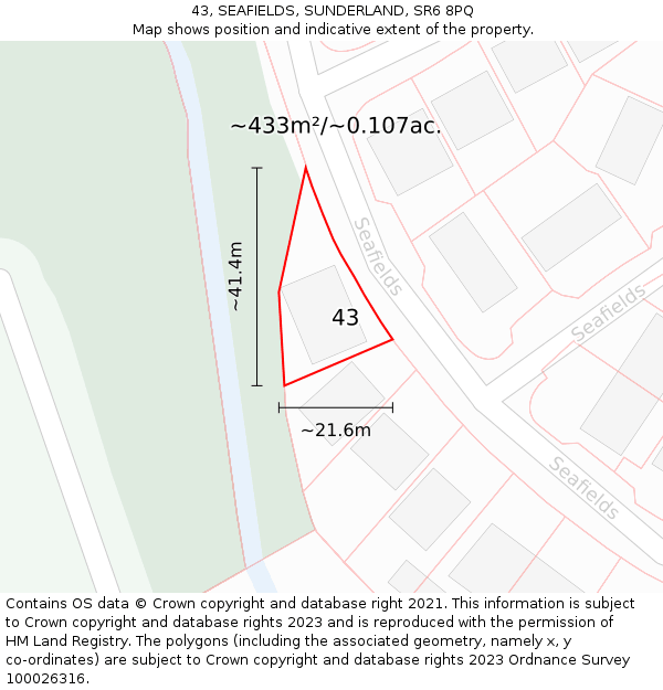 43, SEAFIELDS, SUNDERLAND, SR6 8PQ: Plot and title map
