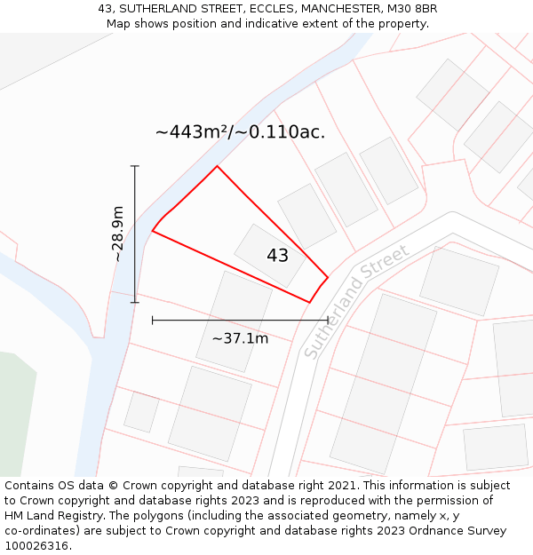43, SUTHERLAND STREET, ECCLES, MANCHESTER, M30 8BR: Plot and title map