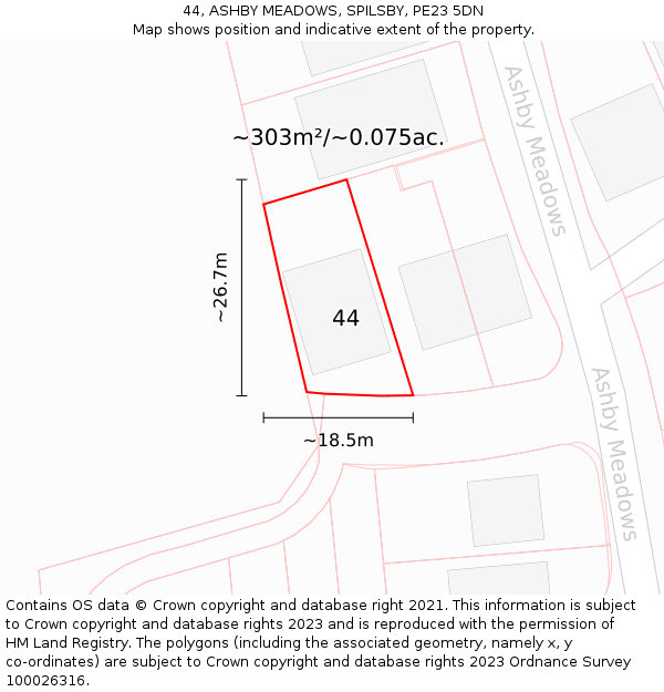 44, ASHBY MEADOWS, SPILSBY, PE23 5DN: Plot and title map