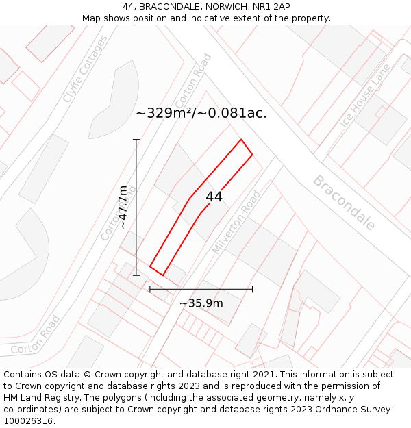 44, BRACONDALE, NORWICH, NR1 2AP: Plot and title map