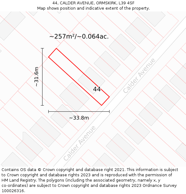 44, CALDER AVENUE, ORMSKIRK, L39 4SF: Plot and title map