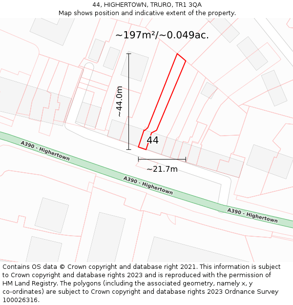 44, HIGHERTOWN, TRURO, TR1 3QA: Plot and title map