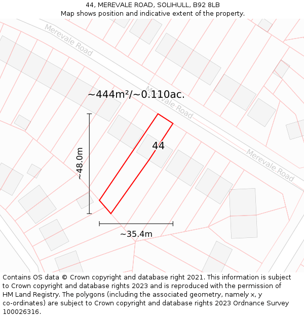44, MEREVALE ROAD, SOLIHULL, B92 8LB: Plot and title map