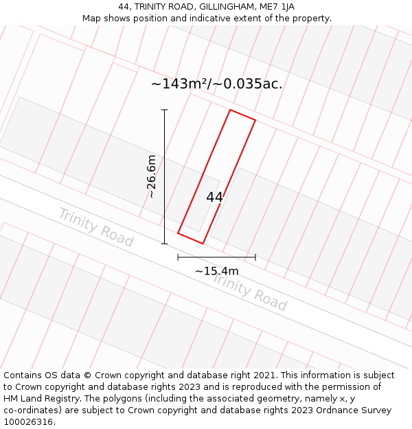 44, TRINITY ROAD, GILLINGHAM, ME7 1JA: Plot and title map