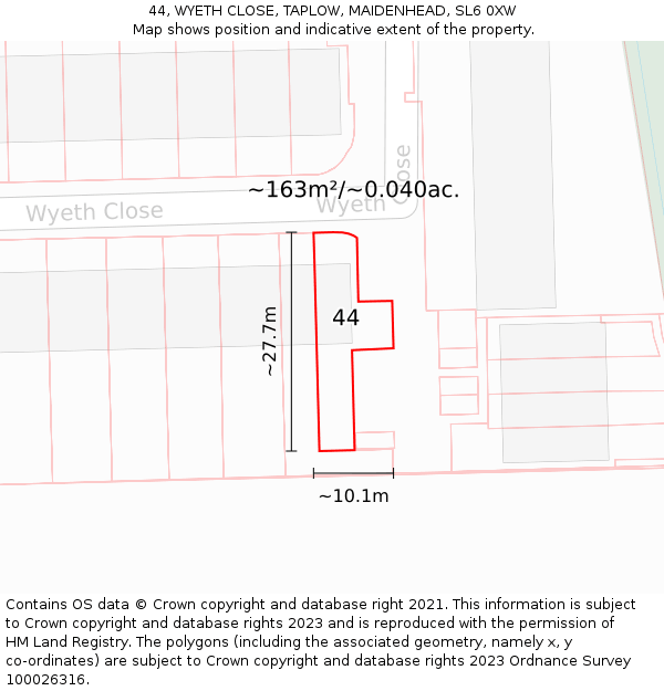 44, WYETH CLOSE, TAPLOW, MAIDENHEAD, SL6 0XW: Plot and title map