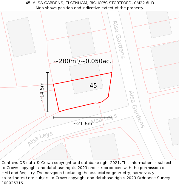45, ALSA GARDENS, ELSENHAM, BISHOP'S STORTFORD, CM22 6HB: Plot and title map