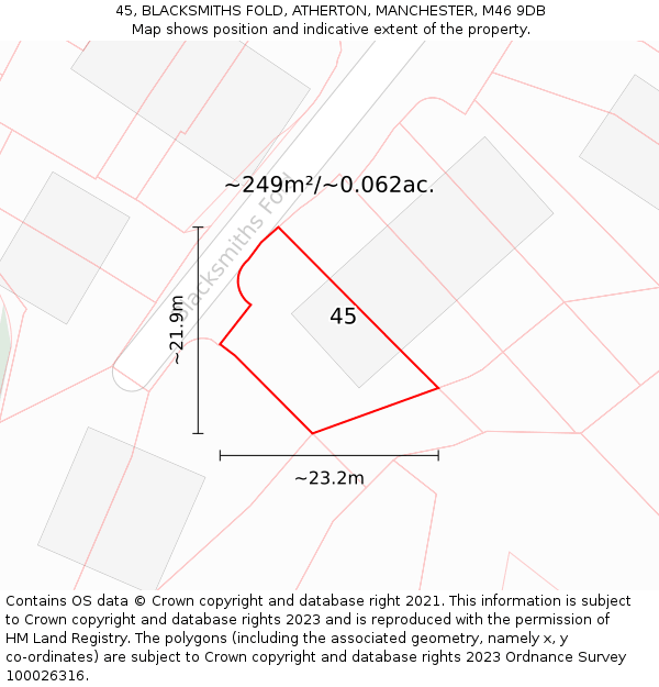45, BLACKSMITHS FOLD, ATHERTON, MANCHESTER, M46 9DB: Plot and title map