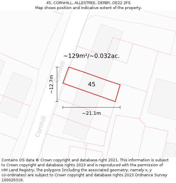 45, CORNHILL, ALLESTREE, DERBY, DE22 2FS: Plot and title map