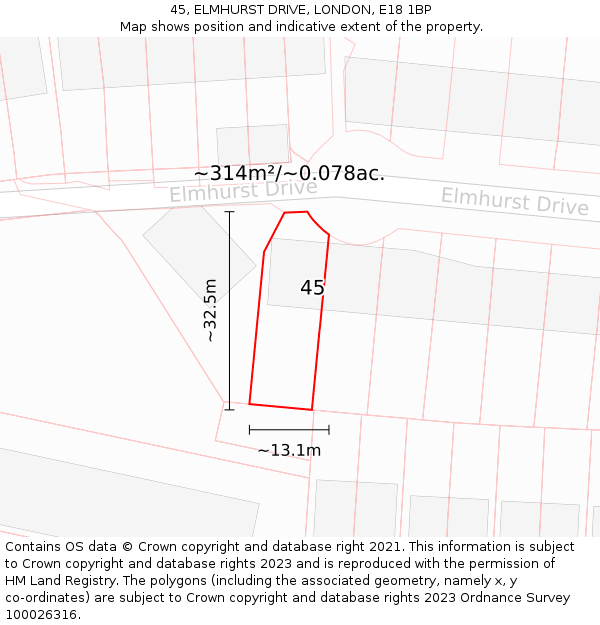 45, ELMHURST DRIVE, LONDON, E18 1BP: Plot and title map