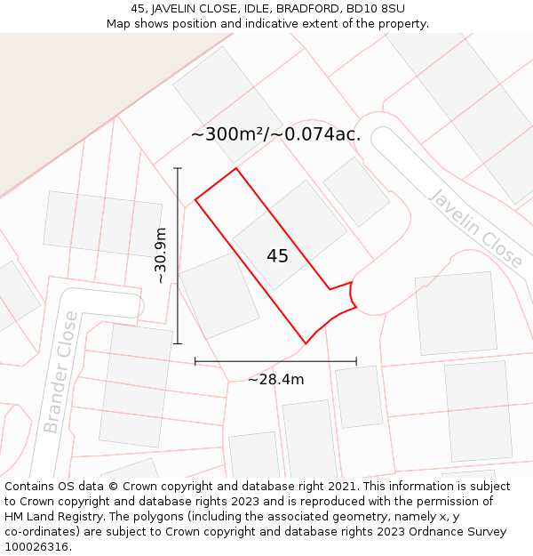 45, JAVELIN CLOSE, IDLE, BRADFORD, BD10 8SU: Plot and title map