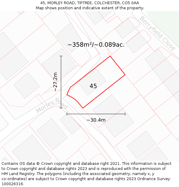 45, MORLEY ROAD, TIPTREE, COLCHESTER, CO5 0AA: Plot and title map