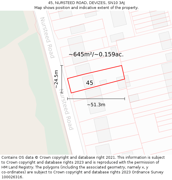 45, NURSTEED ROAD, DEVIZES, SN10 3AJ: Plot and title map