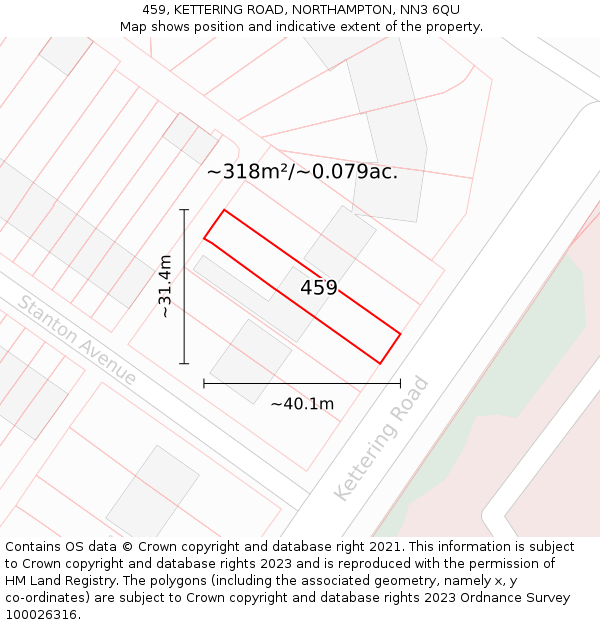459, KETTERING ROAD, NORTHAMPTON, NN3 6QU: Plot and title map