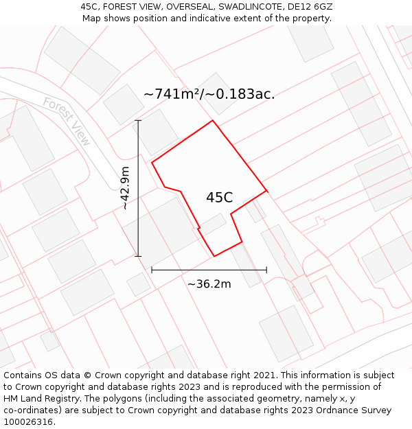 45C, FOREST VIEW, OVERSEAL, SWADLINCOTE, DE12 6GZ: Plot and title map
