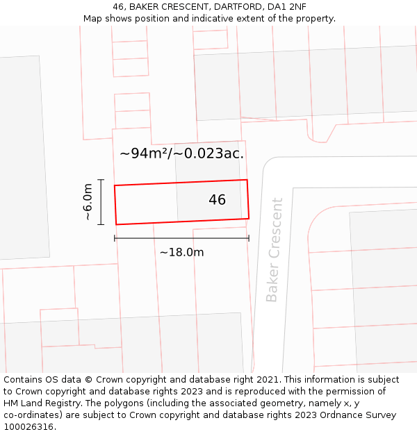 46, BAKER CRESCENT, DARTFORD, DA1 2NF: Plot and title map