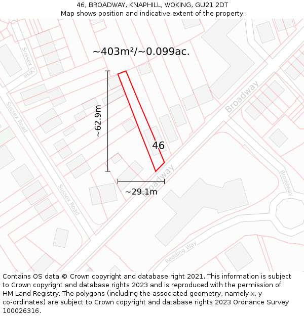 46, BROADWAY, KNAPHILL, WOKING, GU21 2DT: Plot and title map