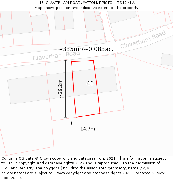 46, CLAVERHAM ROAD, YATTON, BRISTOL, BS49 4LA: Plot and title map