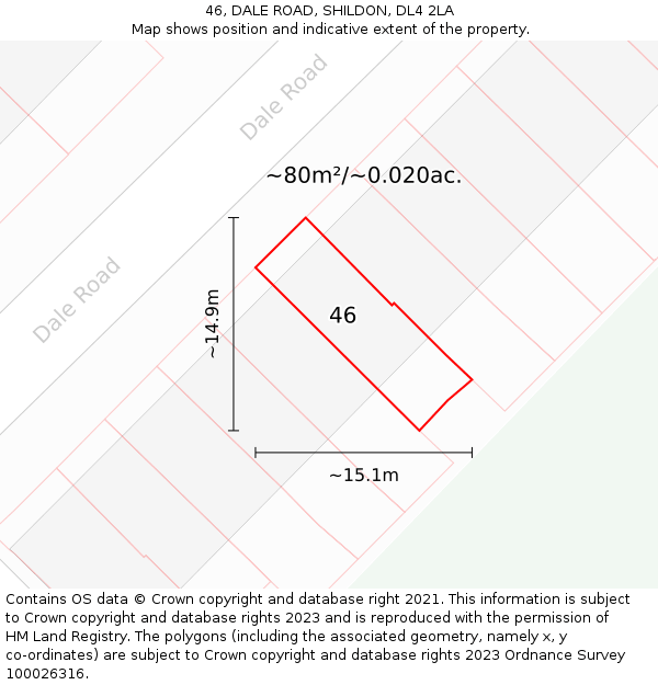 46, DALE ROAD, SHILDON, DL4 2LA: Plot and title map