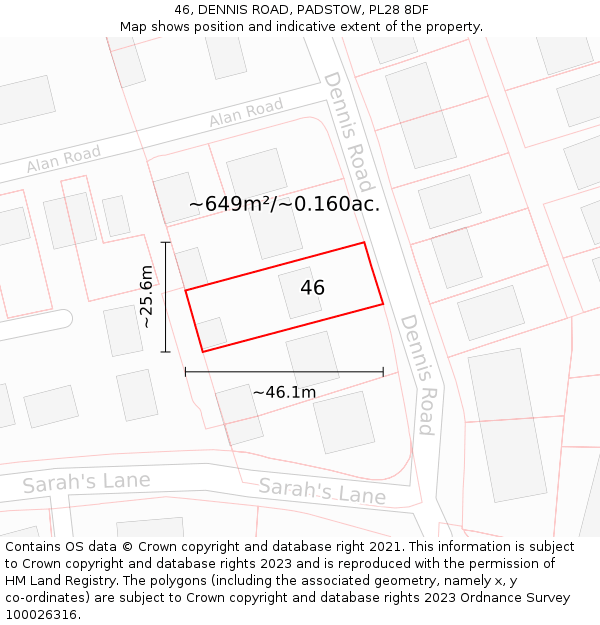 46, DENNIS ROAD, PADSTOW, PL28 8DF: Plot and title map