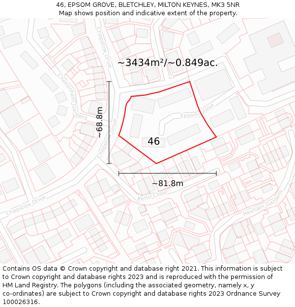 46, EPSOM GROVE, BLETCHLEY, MILTON KEYNES, MK3 5NR: Plot and title map