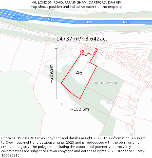 46, LONDON ROAD, FARNINGHAM, DARTFORD, DA4 0JP: Plot and title map